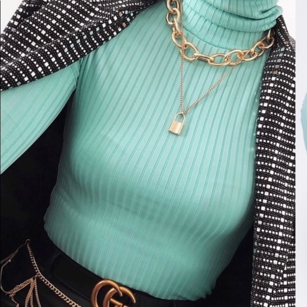 Mint green mock turtleneck lightweight for summer or fall